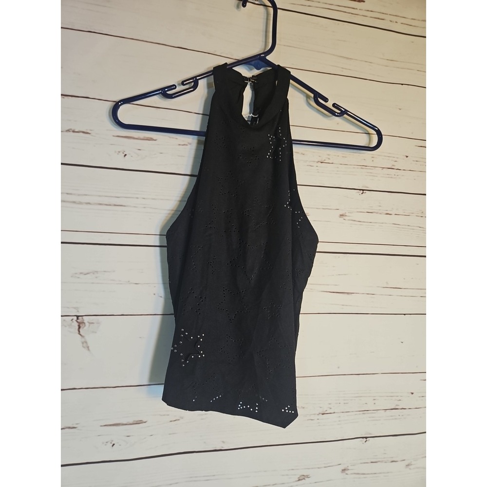 Bershka Dressy Black Halter Top Laser Cut Star Studded‎ Sleeveless Blouse Medium